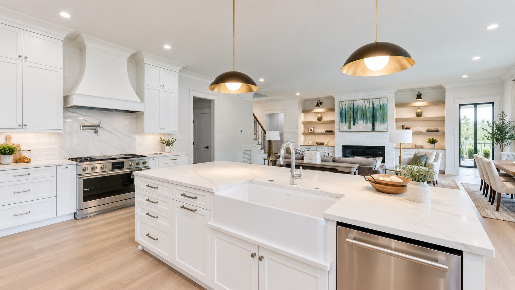 The finished white kitchen from the Ash & Pine homepage hero